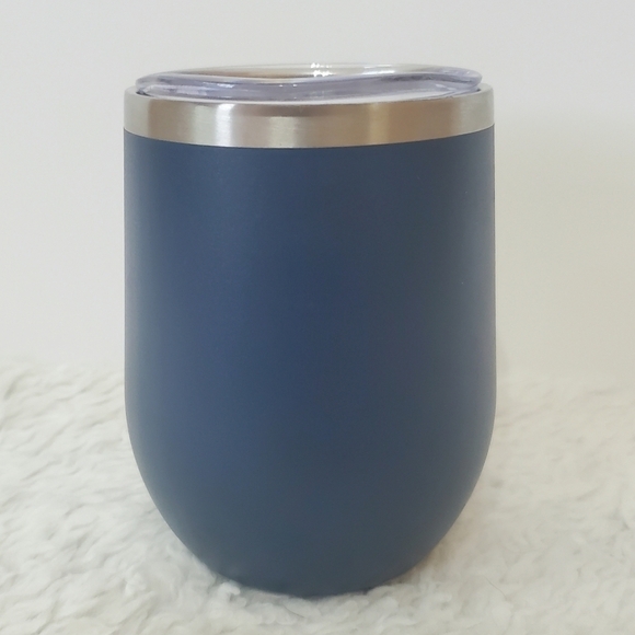 Navy Blue Silver Stainless Steel Stemless Wine Tumbler 12 Oz - Picture 3 of 11